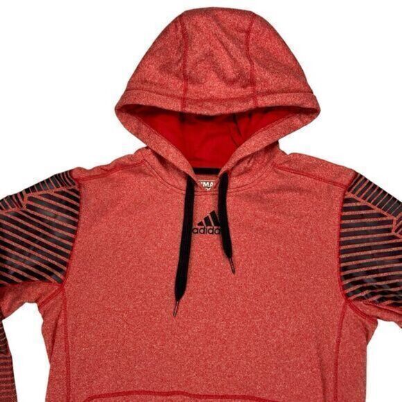 Adidas Ultimate Hoodie Mens Sz M Red Black Striped Climawarm Athletic Sweatshirt - Picture 2 of 16